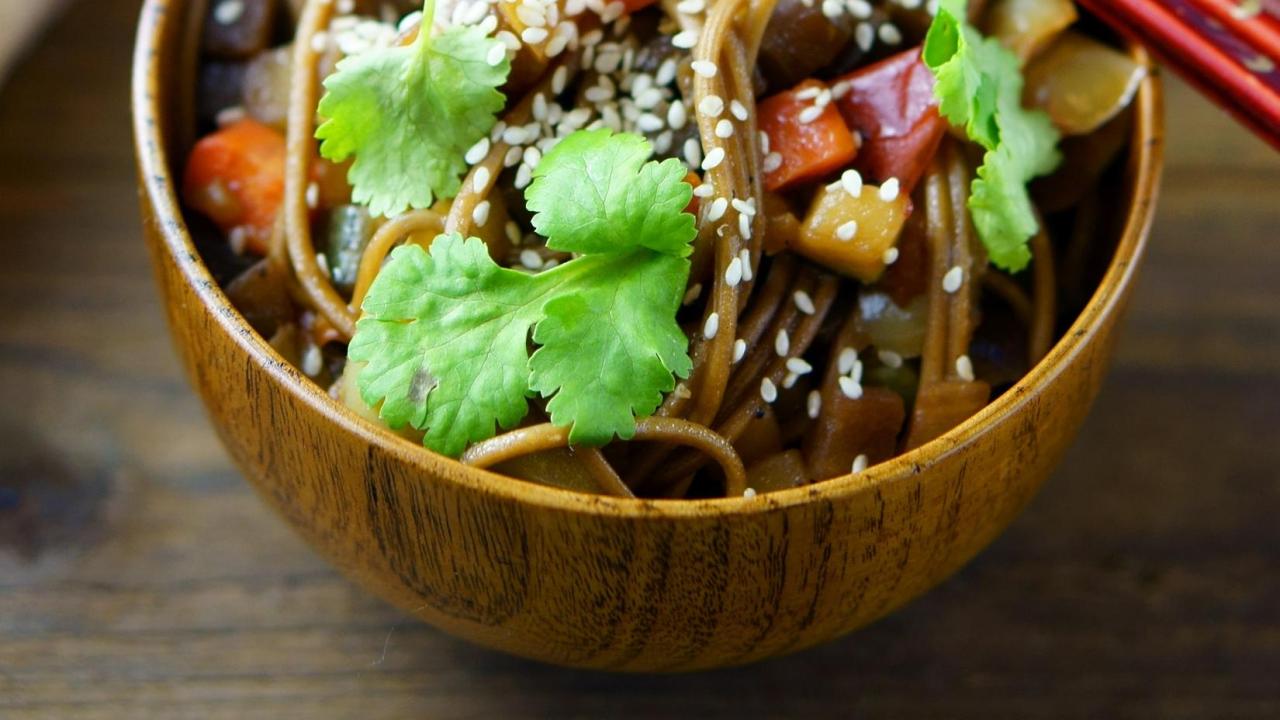 Close up of noodle dish