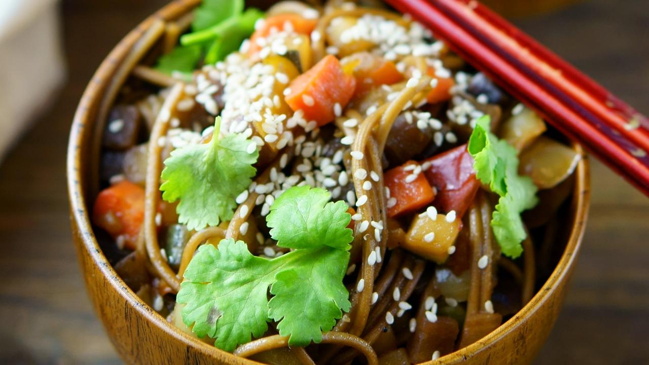 Close up of noodle dish