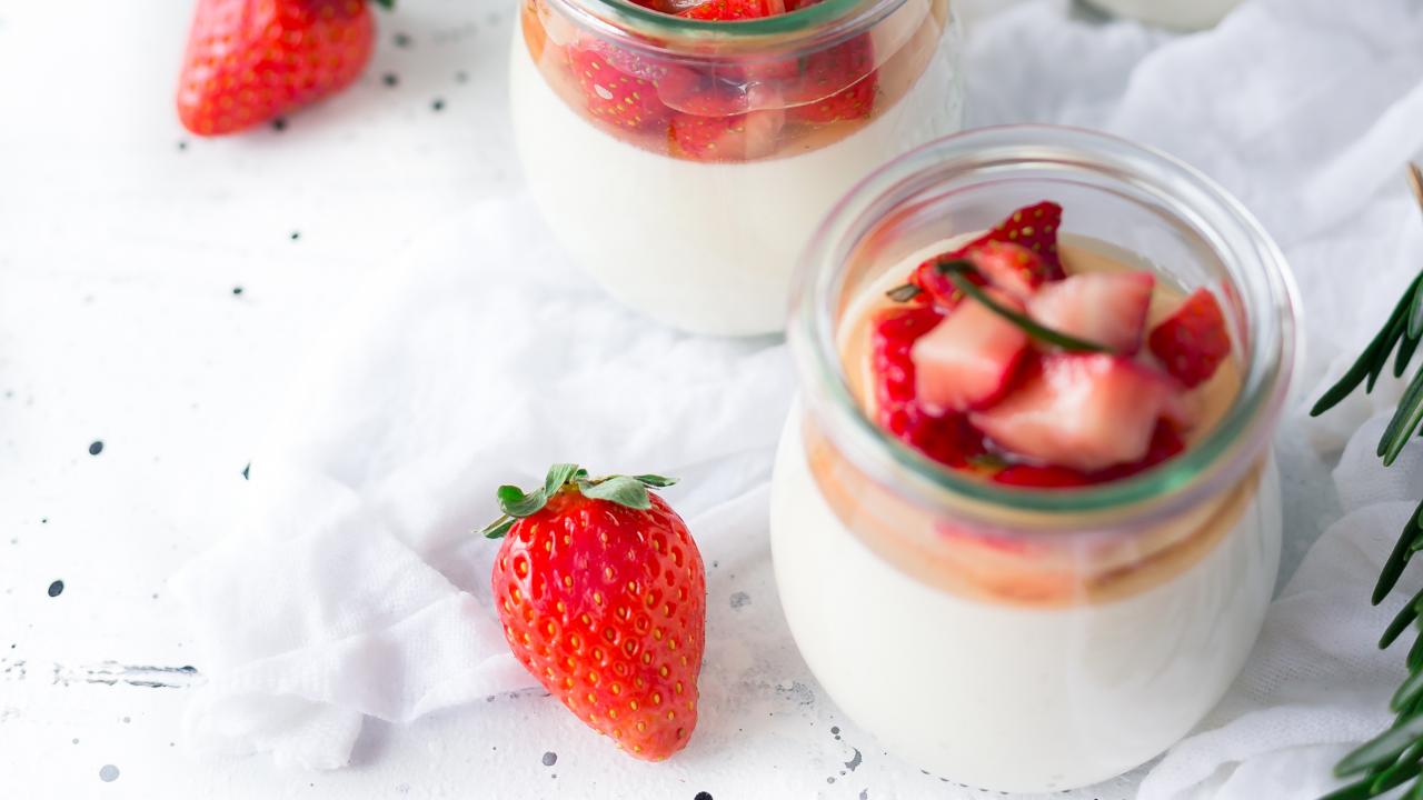 yogurt and diced strawberries 